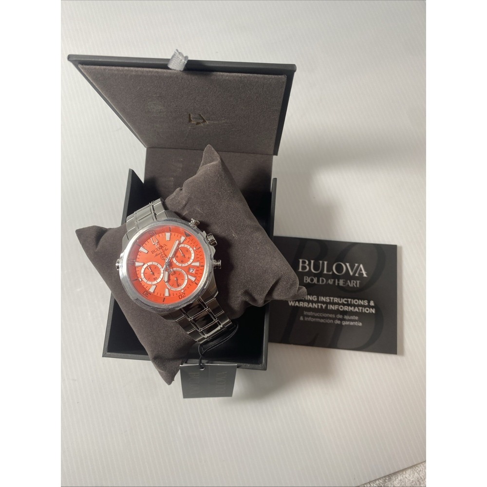New Bulova Marine Star96B395 Orange Dial 6S20/Swiss Quartz Watch 43MM W1